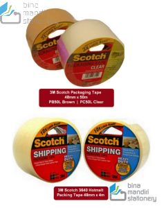 toko alat tulis Bina Mandiri Stationery  menyediakan Produk 3m Scotch Lakban Packaging Tape 48mm type PB50L Brown / PC50L Clear dan  Scotch 3640 Hotmelt yang kualitasnya 10x lebih lengket dari lakban biasa dengan harga terjangkau