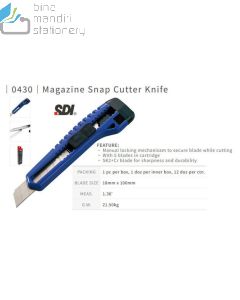 Macam macam perlengkapan sekolah SDI 0430 Magazine Snap Blade Knife (L-500) Auto Refill Blade Pisau Kater Besar dan gambarnya